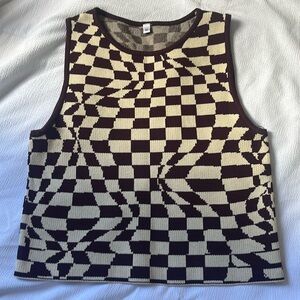 Y2K Brown and Taupe Checkered Fitted Crop Top M
